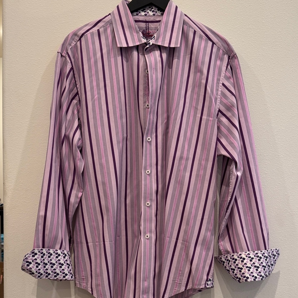 Robert Graham Men's Striped Purple Shirt RN 81913